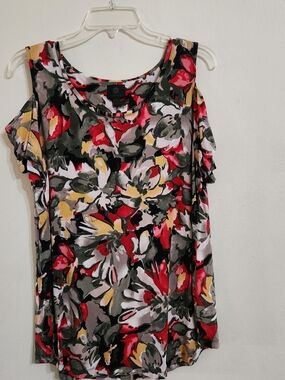 JM Collection Floral Cold-Shoulder Blouse in Red, Yellow, Olive, Black
